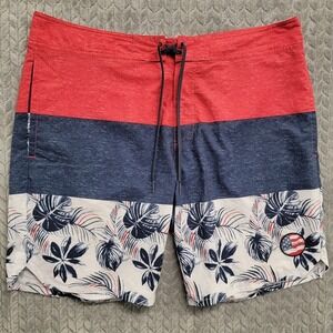 Travis Mathew Board Shorts Mens 40 Red White Blue Hawaiian Swim Trunks